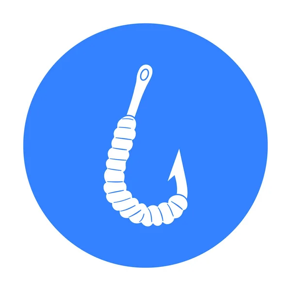 Worm on a hook icon in black style isolated on white background. Fishing symbol stock vector illustration. — Stock Vector