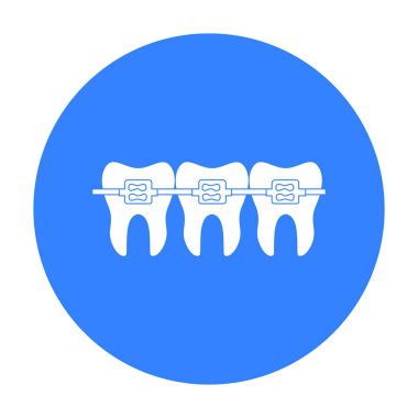 Diş diş telleri simge siyah stil beyaz arka plan üzerinde izole içinde dişli. Diş Bakımı sembol stok vektör çizim.