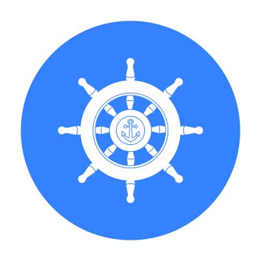 Ahşap gemi direksiyon simge siyah stil beyaz arka plan üzerinde izole içinde. Korsanlar sembol stok vektör çizim.