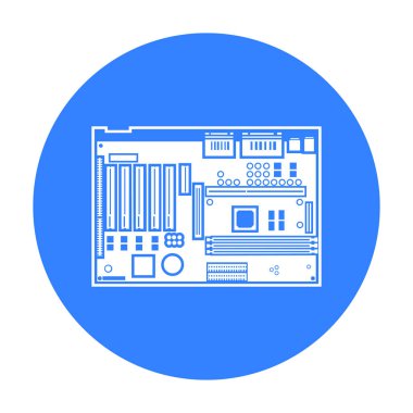 Anakart simge siyah stil beyaz arka plan üzerinde izole içinde. Kişisel bilgisayar sembol stok vektör çizim.