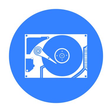 Sabit disk simge siyah stil beyaz arka plan üzerinde izole içinde. Kişisel bilgisayar sembol stok vektör çizim.