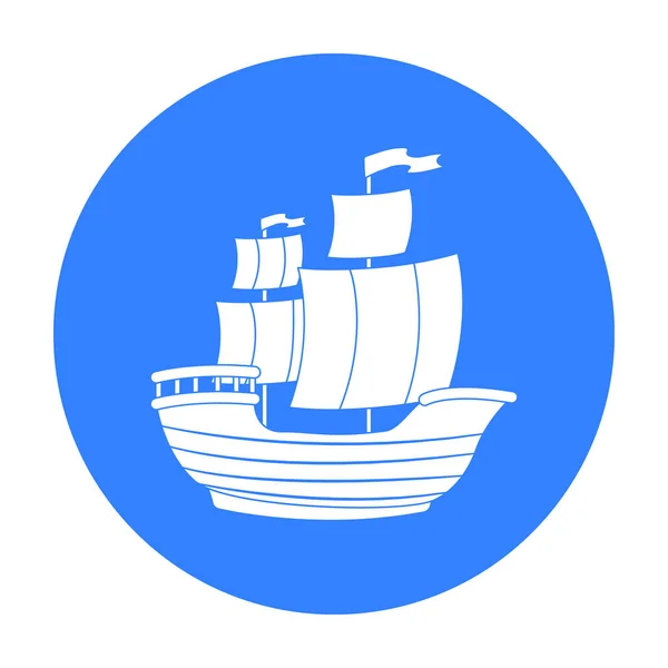 Піратський корабель значок у чорний стиль ізольовані на білому тлі. Пірати символ векторної ілюстрації. — стоковий вектор