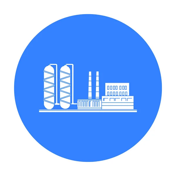 Icona di fabbrica di raffineria di petrolio in stile nero isolato su sfondo bianco. Illustrazione del vettore stock simbolo dell'industria petrolifera . — Vettoriale Stock