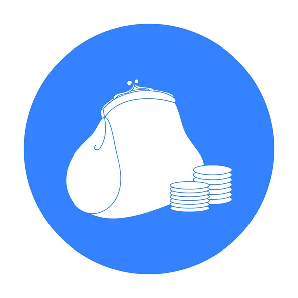 Monedero con icono de monedas en estilo negro aislado sobre fondo blanco. Símbolo de supermercado stock vector ilustración . — Vector de stock
