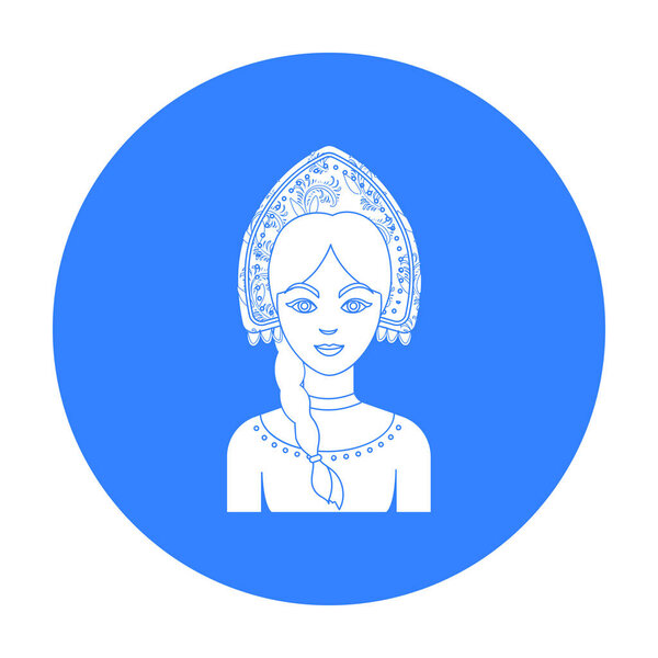 Русская женщина в традиционном костюме икона в черном стиле изолирована на белом фоне. Векторная иллюстрация символов России
.