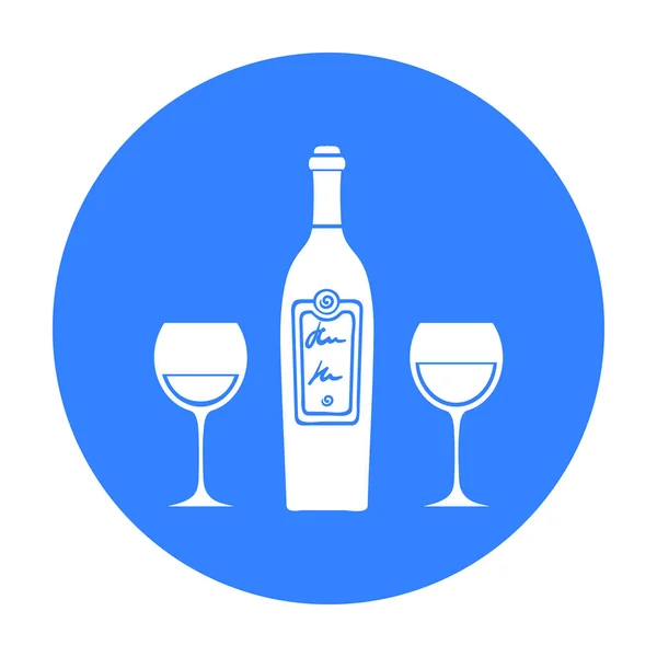 Bouteille de vin rouge avec icône de verres dans un style noir isolé sur fond blanc. Restaurant symbole illustration vectorielle de stock . — Image vectorielle