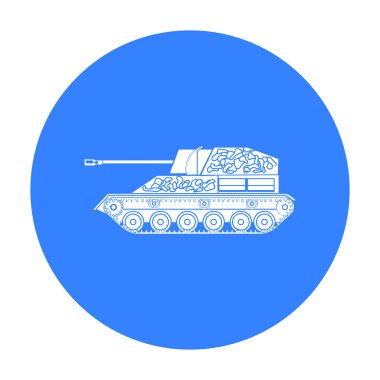 Askeri tank simge siyah stil beyaz arka plan üzerinde izole içinde. Askeri ve ordu sembol stok vektör çizim
