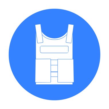 Ordu kurşun geçirmez yelek simge siyah stil beyaz arka plan üzerinde izole içinde. Askeri ve ordu sembol stok vektör çizim