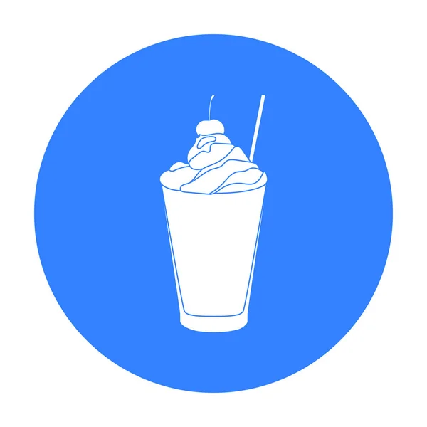 Milkshake com cereja no ícone superior em estilo preto isolado no fundo branco. Ilustração do vetor de estoque de produtos lácteos e símbolos doces . —  Vetores de Stock