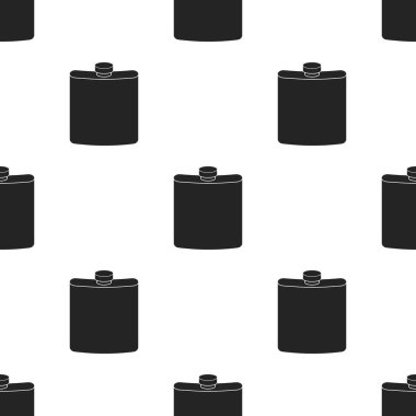 Hip flask simgesinde siyah stil beyaz arka plan üzerinde izole. Avcılık desen hisse senedi vektör çizim.