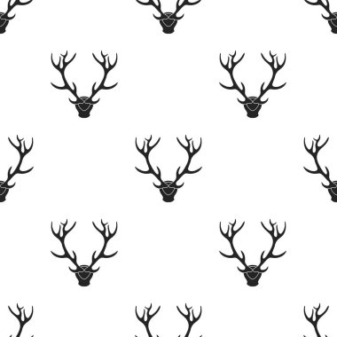 Geyik boynuzları boynuzları simge siyah stil beyaz arka plan üzerinde izole içinde. Avcılık desen hisse senedi vektör çizim.