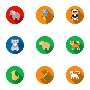 Hayvanlar simgeler düz stil ayarlayın. Büyük hayvanlar topluluğu sembol stok illüstrasyon vektör