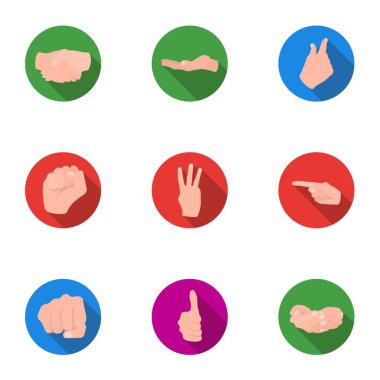 El hareketleri simgeler düz stil ayarlayın. El hareketleri büyük toplama sembol stok illüstrasyon vektör