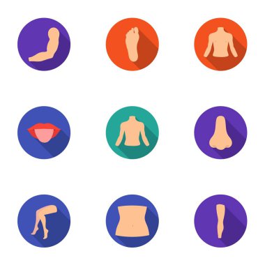Vücut parçası düz stil Icons set. Vücut vektör simge stok illüstrasyon parçası büyük toplama