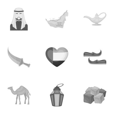 Arap Emirlikleri tek renkli bir tarzda Icons set. Arap Emirlikleri büyük toplama sembol stok illüstrasyon vektör