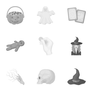 Siyah ve beyaz büyü, tek renkli bir tarzda Icons set. Siyah ve beyaz sihirli vektör simge stok çizim büyük toplama