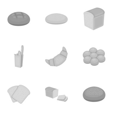 Ekmek, tek renkli bir tarzda Icons set. Ekmek vektör simge stok çizim büyük toplama