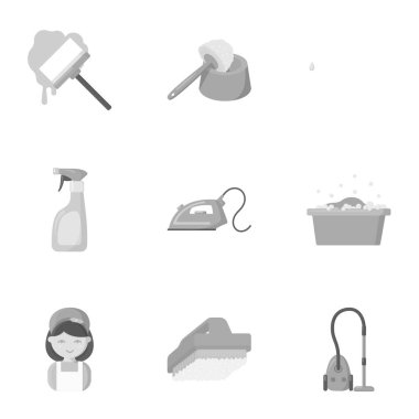 Tek renkli Stil kümesi simgeleri temizleme. Vektör simge stok illüstrasyon temizlik büyük koleksiyonu