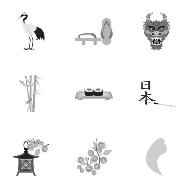 Japonya, tek renkli bir tarzda Icons set. Japonya vektör simge stok çizim büyük toplama