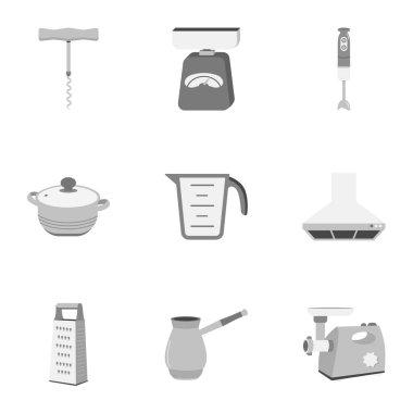 Mutfak set simgeleri tek renkli bir tarzda. Mutfak vektör simge stok çizim büyük toplama