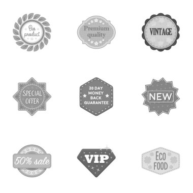 Etiket, tek renkli bir tarzda Icons set. Etiket vektör simge stok çizim büyük toplama