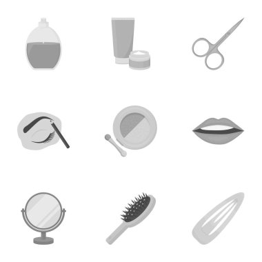 Tek renkli Stil kümesi simgeleri oluşturur. Büyük vektör simge stok illüstrasyon makyaj koleksiyonu