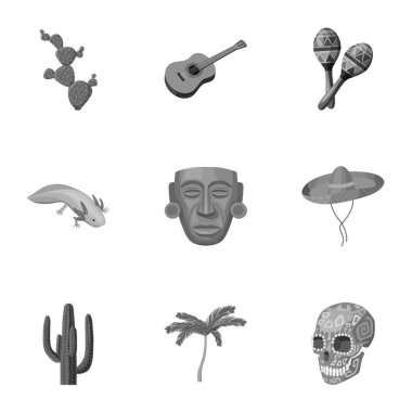 Meksika ülke tek renkli bir tarzda Icons set. Meksika ülke vektör simge stok çizim büyük toplama