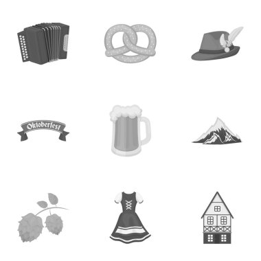 Oktoberfest, tek renkli bir tarzda Icons set. Oktoberfest vektör simge stok çizim büyük toplama