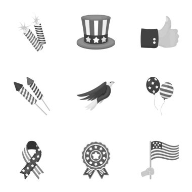 Vatansever gün tek renkli bir tarzda Icons set. Vatansever gün vektör simge stok çizim büyük toplama