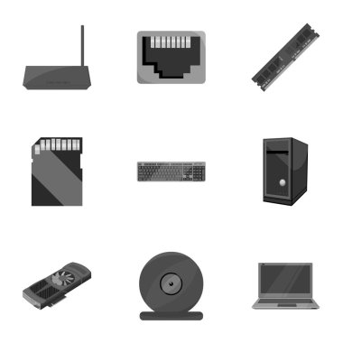 Kişisel bilgisayar simgeleri tek renkli bir tarzda ayarlayın. Kişisel bilgisayar vektör simge stok çizim büyük toplama