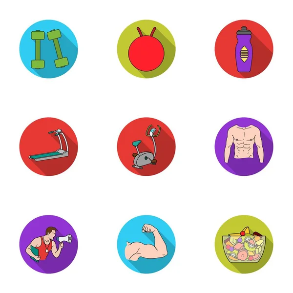 Sport- und Fitnesssymbole im flachen Stil. Große Sammlung von Sport und Fitness Vektor Symbolstock Illustration — Stockvektor