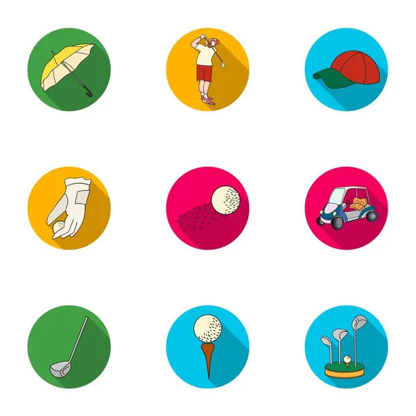 Golf club set icons in flat style. Big collection of golf club vector symbol stock illustration — Stock Vector