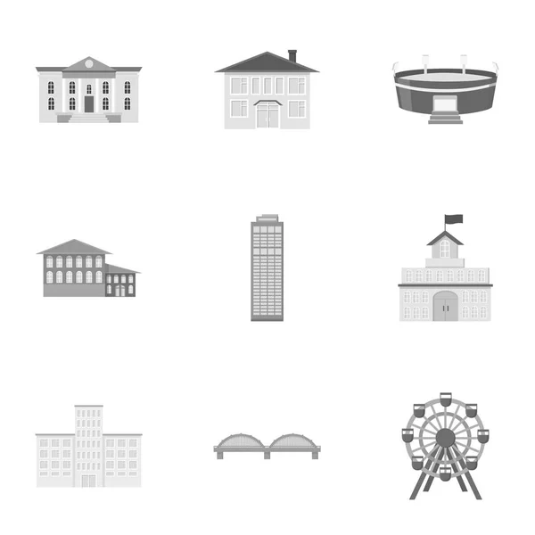 Budynek zestaw ikon w monochromatycznym stylu. Duży zbiór budynek czas ilustracja symbol wektor — Wektor stockowy