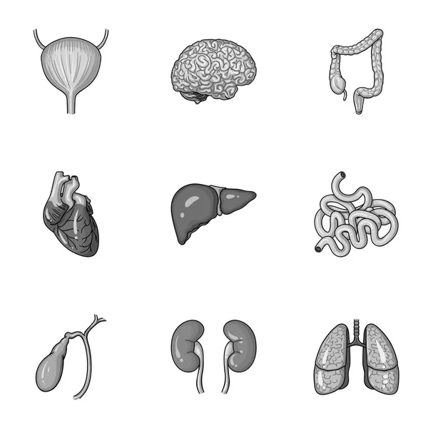 Organes humains mis icônes dans le style monochrome. Grande collection d'organes humains vectoriel symbole illustration stock — Image vectorielle
