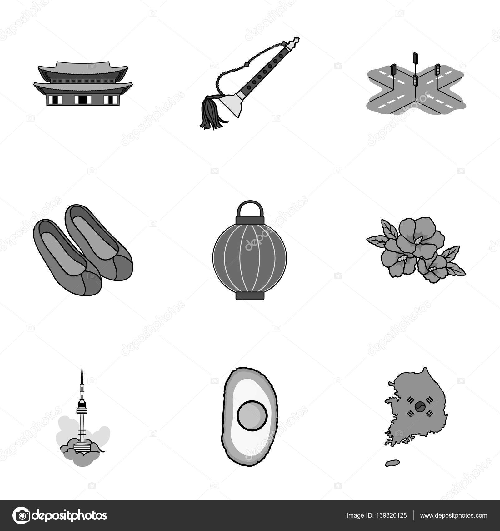 韓国は モノクロ スタイルでアイコンを設定します 韓国ベクトル シンボル ストック イラストの大きなコレクション ストックベクター C Pandavector