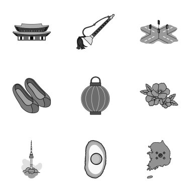 Güney Kore, tek renkli bir tarzda Icons set. Güney Kore vektör simge stok çizim büyük toplama
