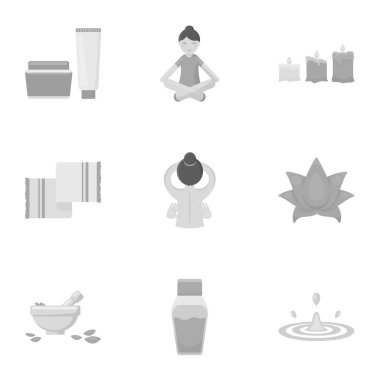 Spa set simgeleri tek renkli bir tarzda. Spa vektör simge stok çizim büyük toplama