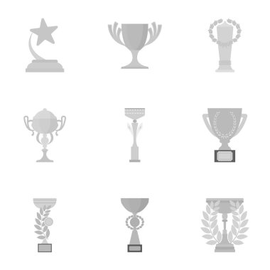 Kazanan Kupası tek renkli bir tarzda Icons set. Kazanan Kupası vektör simge stok çizim büyük toplama