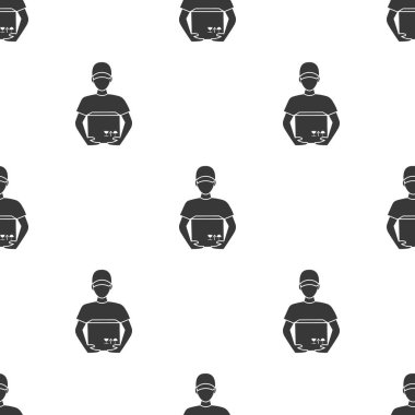 Kurye simge siyah stil beyaz arka plan üzerinde izole içinde. Lojistik desen hisse senedi vektör çizim.