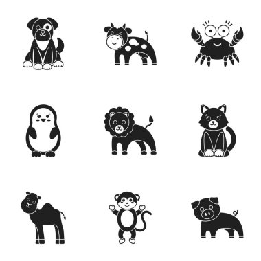 Hayvanlar simgeler siyah tarzında ayarlayın. Büyük hayvanlar topluluğu sembol stok illüstrasyon vektör