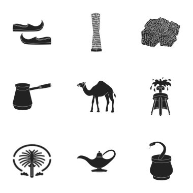 Arap Emirlikleri simgeler siyah tarzında ayarlayın. Arap Emirlikleri büyük toplama sembol stok illüstrasyon vektör