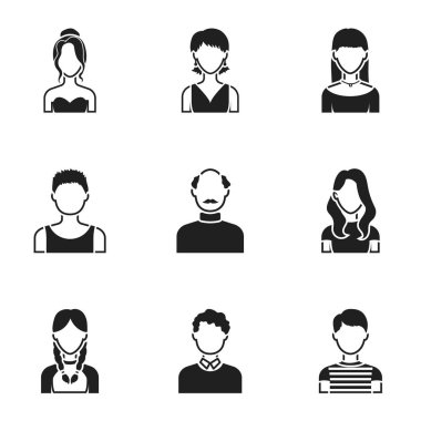 Avatar siyah tarzında Icons set. Avatar vektör simge stok çizim büyük toplama