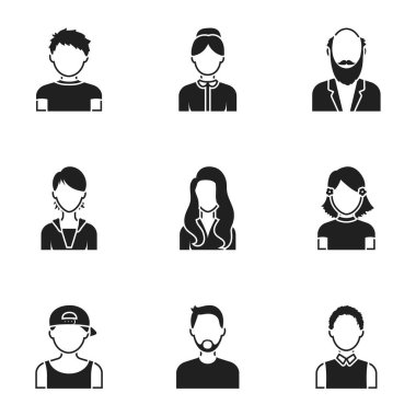 Avatar siyah tarzında Icons set. Avatar vektör simge stok çizim büyük toplama