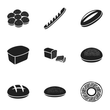 Ekmek simgeler siyah tarzında ayarlayın. Ekmek vektör simge stok çizim büyük toplama