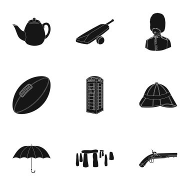 İngiltere'de ülke içinde siyah stil Icons set. İngiltere'de ülke vektör simge stok çizim büyük toplama