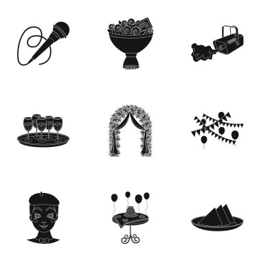 Olay hizmeti simge siyah stil ayarlayın. Olay hizmeti vektör simge stok çizim büyük toplama