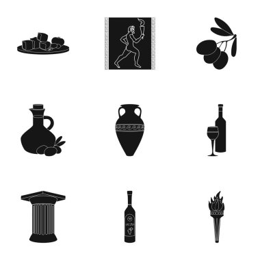 Yunanistan simgeler siyah tarzında ayarlayın. Yunanistan vektör simge stok çizim büyük toplama