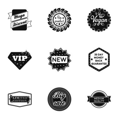 Etiket simge siyah stil ayarlayın. Etiket vektör simge stok çizim büyük toplama