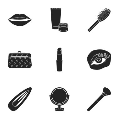 Siyah stil kümesi simgeleri oluşturur. Büyük vektör simge stok illüstrasyon makyaj koleksiyonu