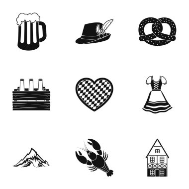 Oktoberfest simgeler siyah tarzında ayarlayın. Oktoberfest vektör simge stok çizim büyük toplama